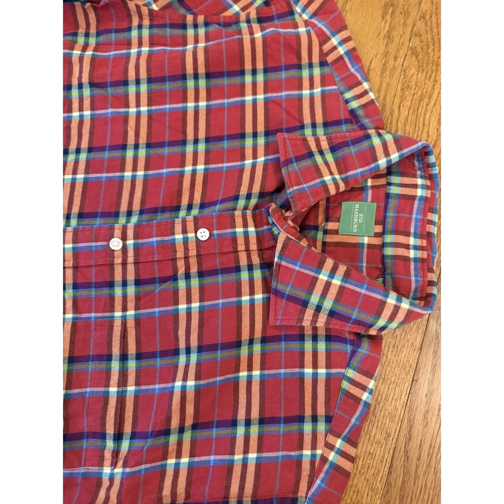 Sid Mashburn Shirt Mens Large Colorful Red Plaid Flannel Dress Spread Collar